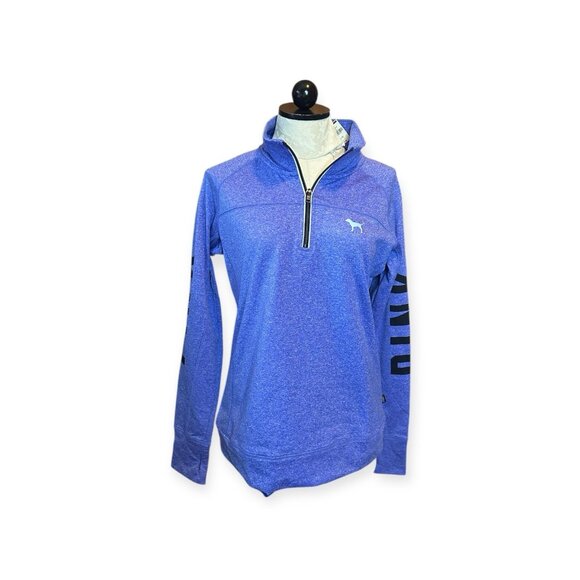 Victoria Secret Pink Ultimate Jacket Stretch 1/4 Zip Heathered Blue NWT L Thumb - Picture 1 of 12